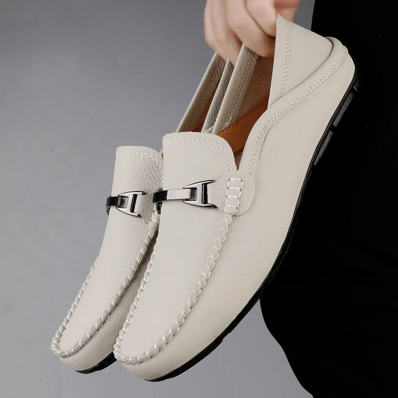 Genuine Leather Men’s Business Loafers Comfortable Slip On Flats