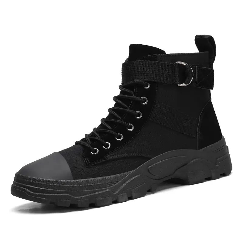 Men's High Top Canvas Shoes Flat Walking Pure Color Lace-Up Shoes Casual Sports Shoes