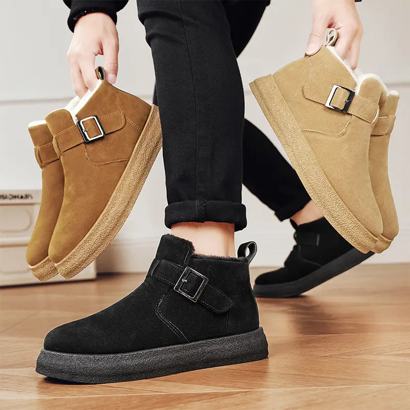 High-top Men's Shoes Keep Warm Snow Boots Men Fur Cotton Shoes Men Suede Slip-On Ankle Boots