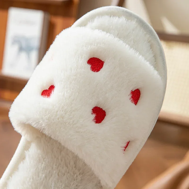Women's Heart-Design Plush Slippers Fur Fuzzy Home...