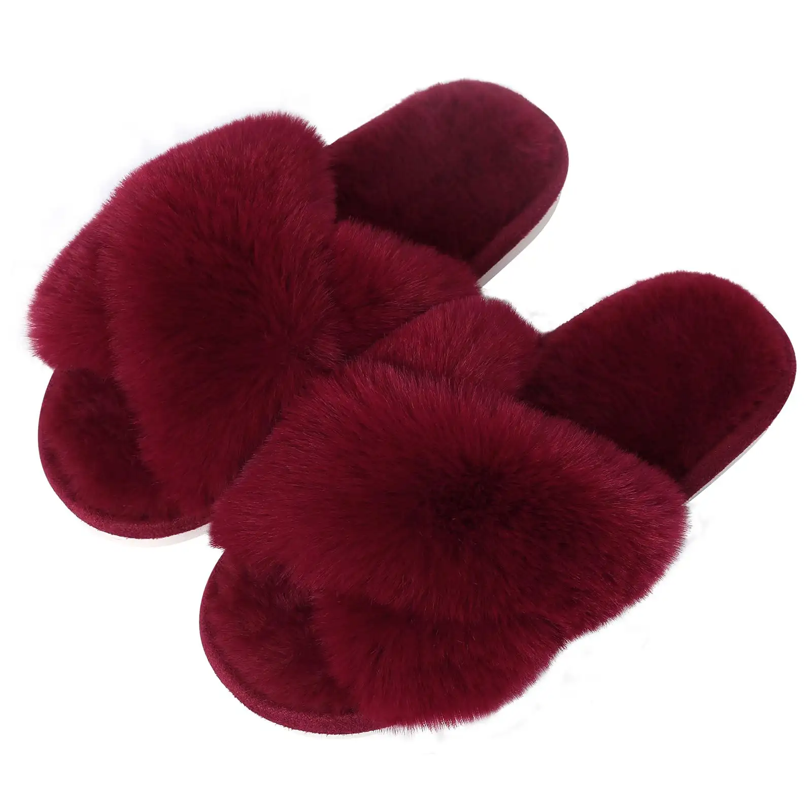 Indoor Open-Toe Flat Slippers Soft Comfortable Fur...