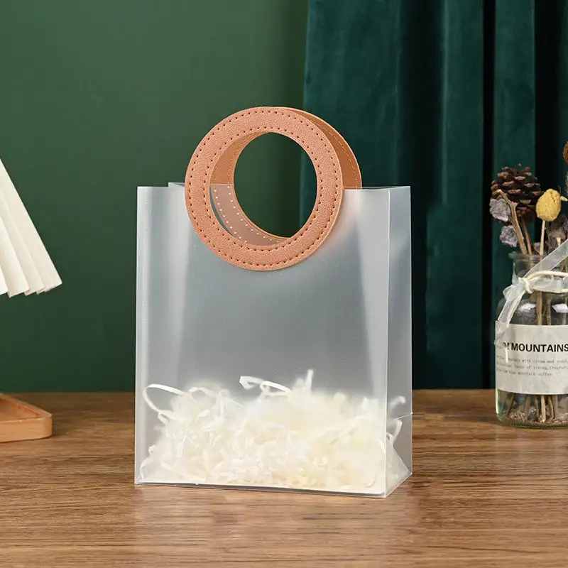 Frosted Plastic Round Tote Bag Transparent Gift Bag