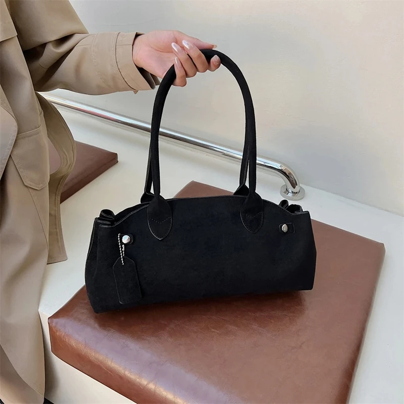 French Style Women's Suede Solid Color Handbag
