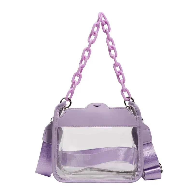 Clear Crossbody Bag For Women PVC Transparent Chain Portable Messenger Bags