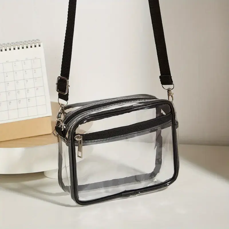 Women Clear Shoulder Bag PVC Transparent Simple Crossbody Bag With Front Pocket Casual