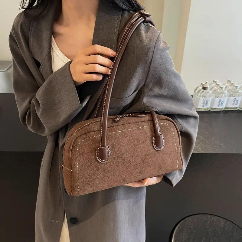 Women's Suede Zipper Shoulder Bag