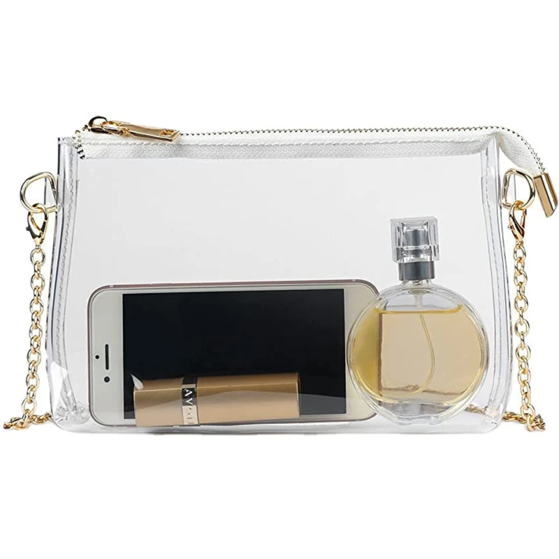 Clear Crossbody Purse Bag PVC Transparent Messenger Bags Gold Chain