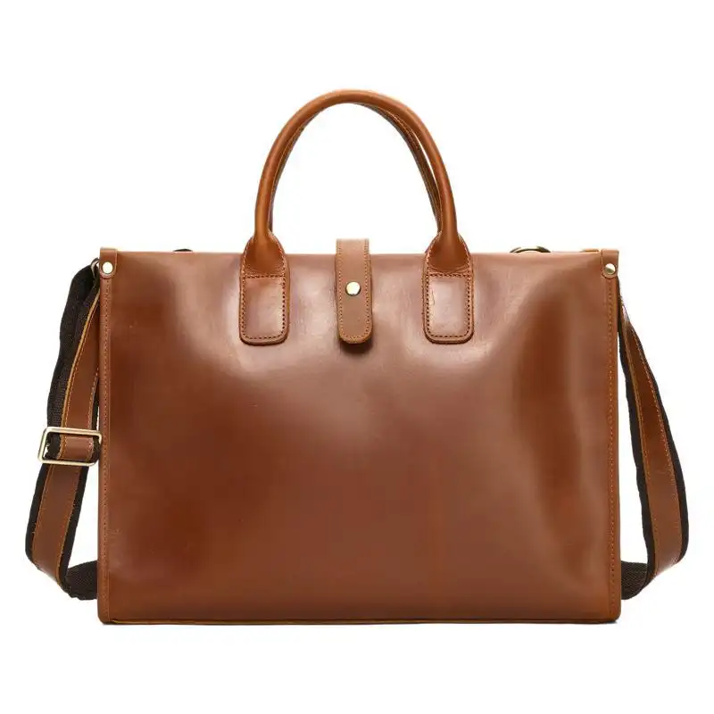 Top Layer Cowhide Briefcase Men Office Shoulder Bag Retro Genuine Leather Bag