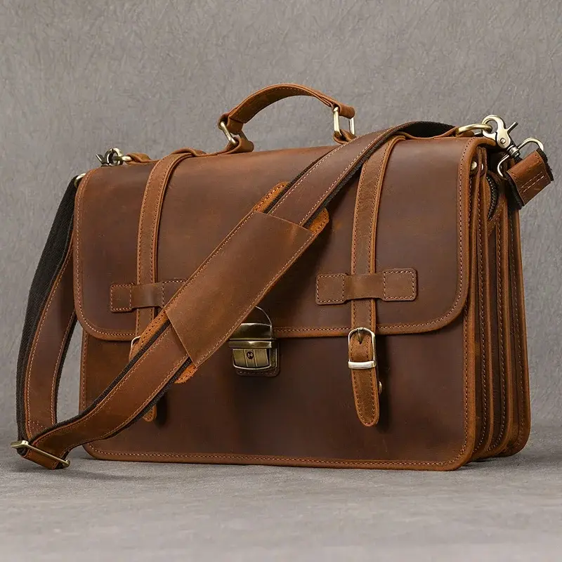 Men Genuine Leather Big Briefcase Laptop Business Bag Cowhide Laptop Handbag