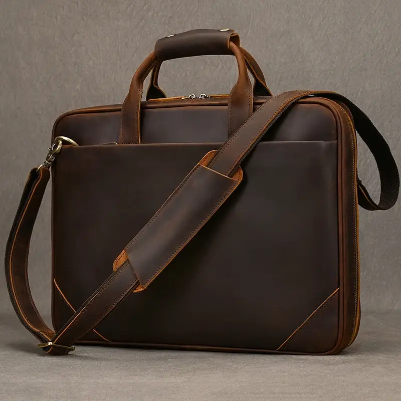 Genuine Leather Men's Briefcase Bag Laptop Business Handbags Daily Working Tote Cow Leather