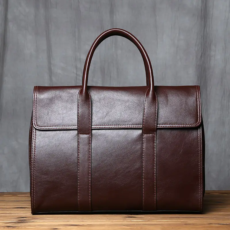 Vintage Genuine Leather Men's Briefcase Natural Cowhide Handbag Casual Men Bag