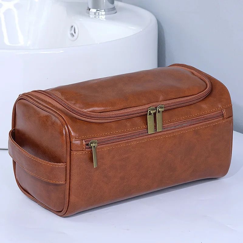 Leather Portable Toiletry Bag Hanging Toiletry Tra...