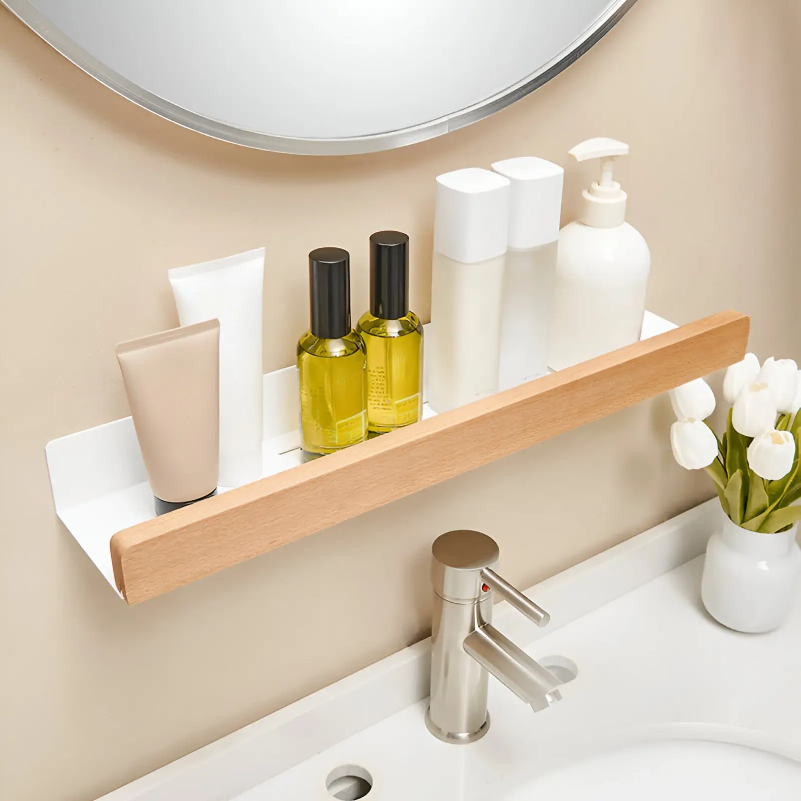 Bathroom Storage Rack With Wall-Mounted, Hole-Free Design