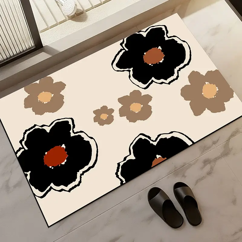 Flower Pattern Machine Washable Bathroom Decorative Pad Bathroom Absorbent Pad