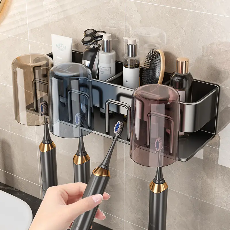 Toothbrush Holder And Storage Rack Wall-Mounted Cu...