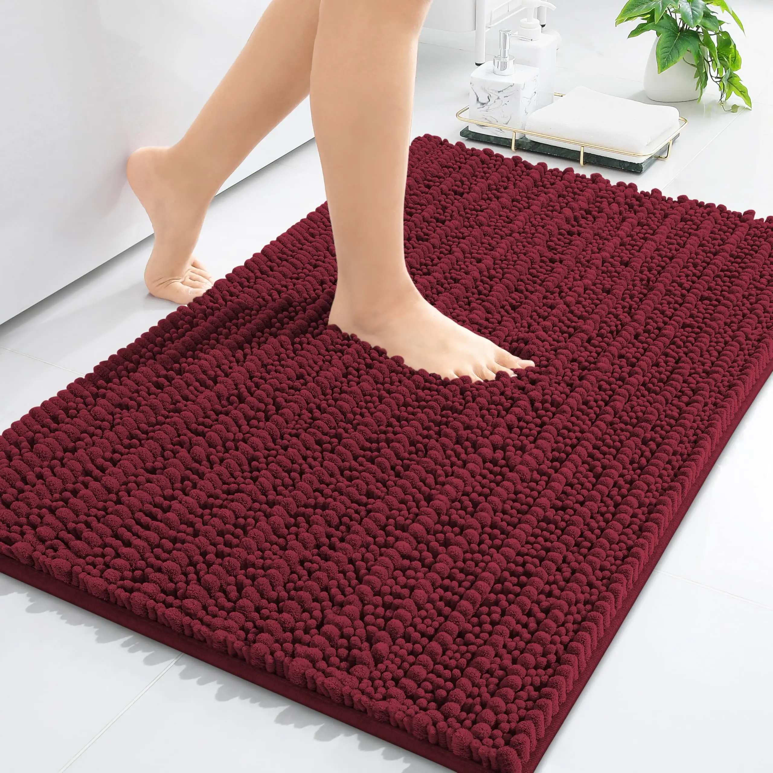 Bathroom Absorbent Rug Mat Soft Thick Machine Wash Dry Plush Bath Mat Comfort Shaggy Bath Rugs Non-Slip Shower