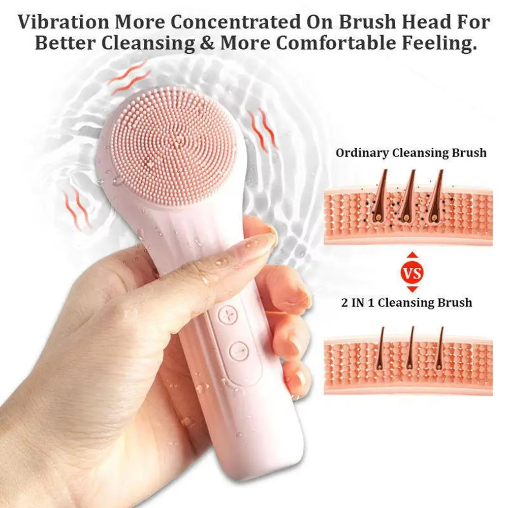 Ultrasonic Vibration Cleanser Silicone Face Washer 6-Level Strength Control Heating IPX-7 Waterproof Rechargeable