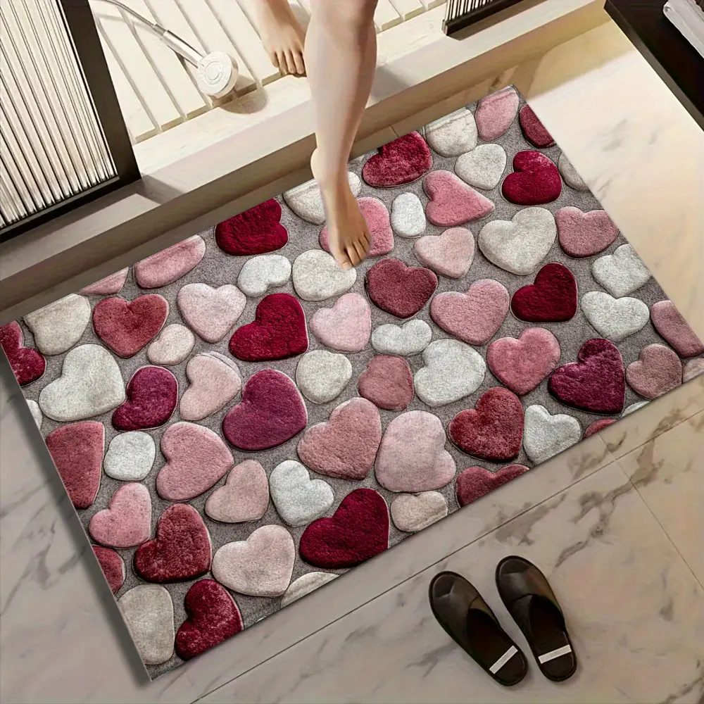 Heart-shaped Stone Pattern Anti Slip Bathroom Mat Bathroom Kitchen Entrance Soft Carpet