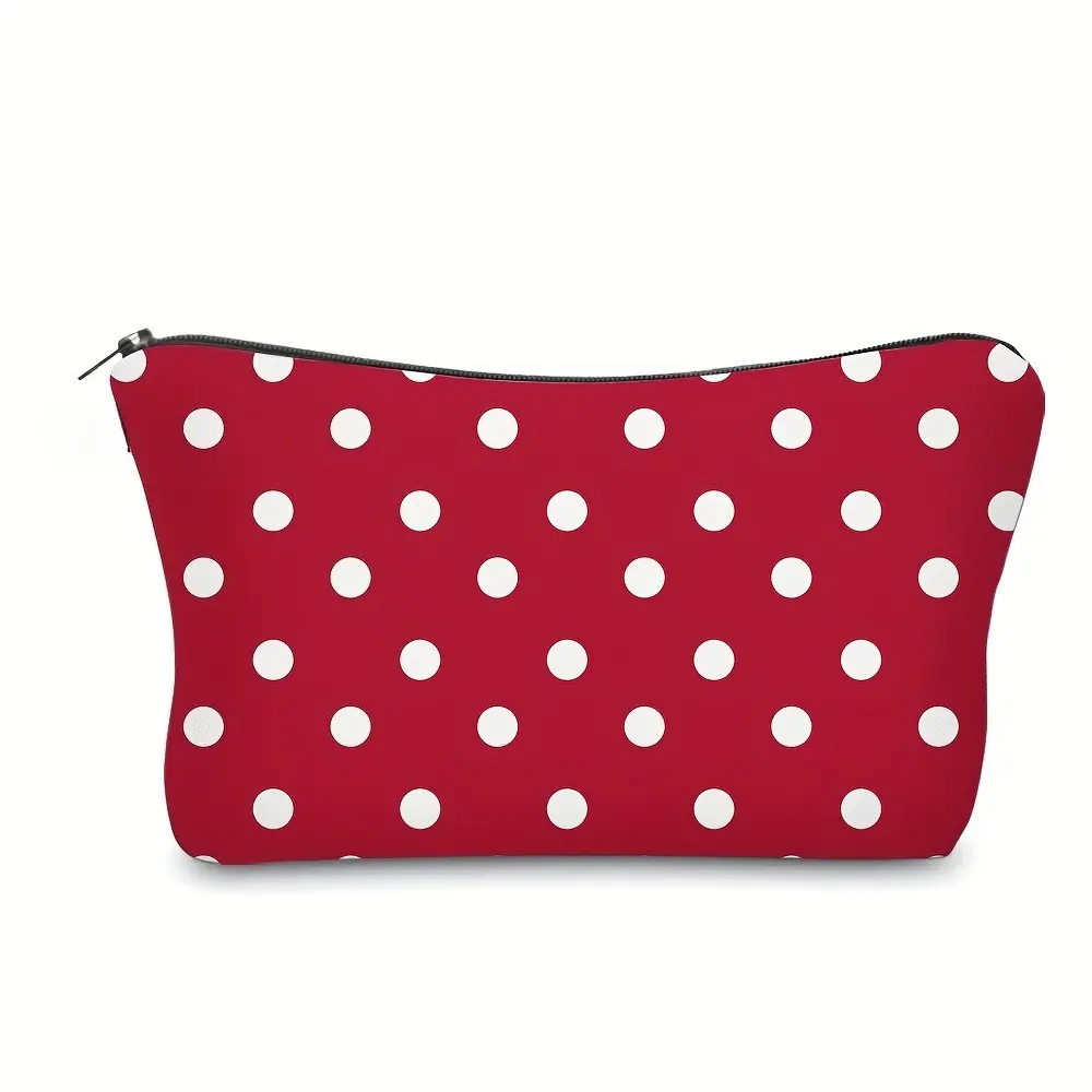 Chic Polka Dot Polyester Makeup Bag Cute Fashionable Cosmetic Pouch With Zipper Portable Travel Toiletry Bag