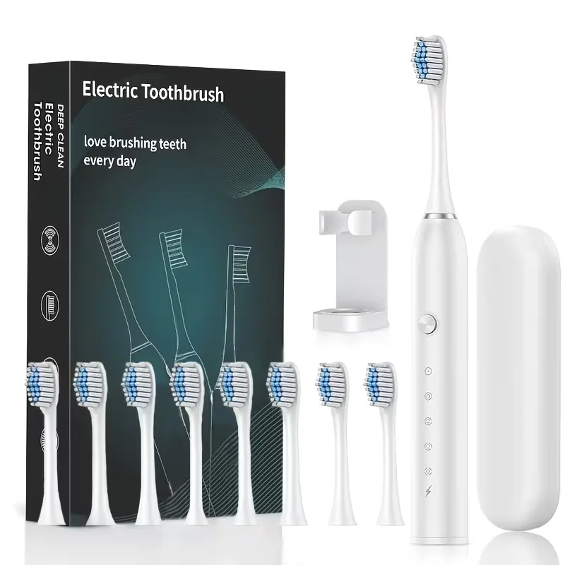 Sonic Electric Toothbrush Adult Timer Brush 5 Mode USB Charger Rechargeable Toothbrushes Replacement Heads Set