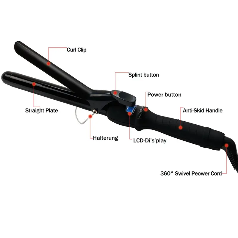 Professional Hair Curling Iron With LCD Screen And Temperature Adjustment