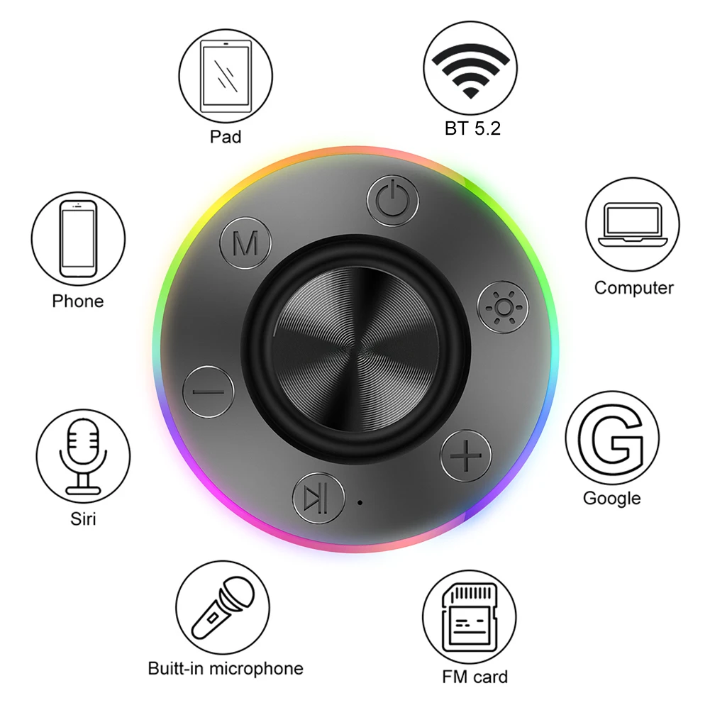 Waterproof Mini Speaker Hands-Free Call/FM Radio Bluetooth-Compatible 5.2 Stereo Subwoofer