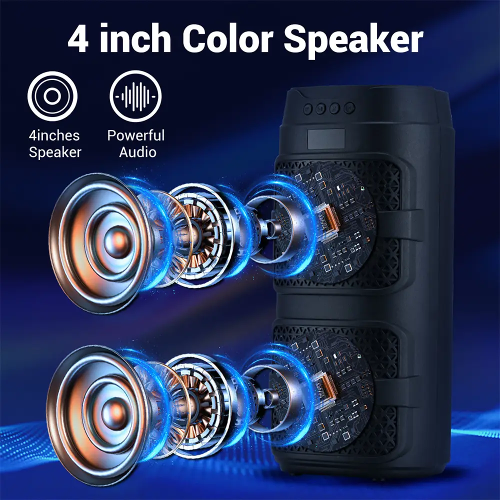 Bluetooth Speaker Dual 4 Inch Speaker Stereo Outdoor Portable Subwoofer 5.0 Wireless Speaker Rechargeable