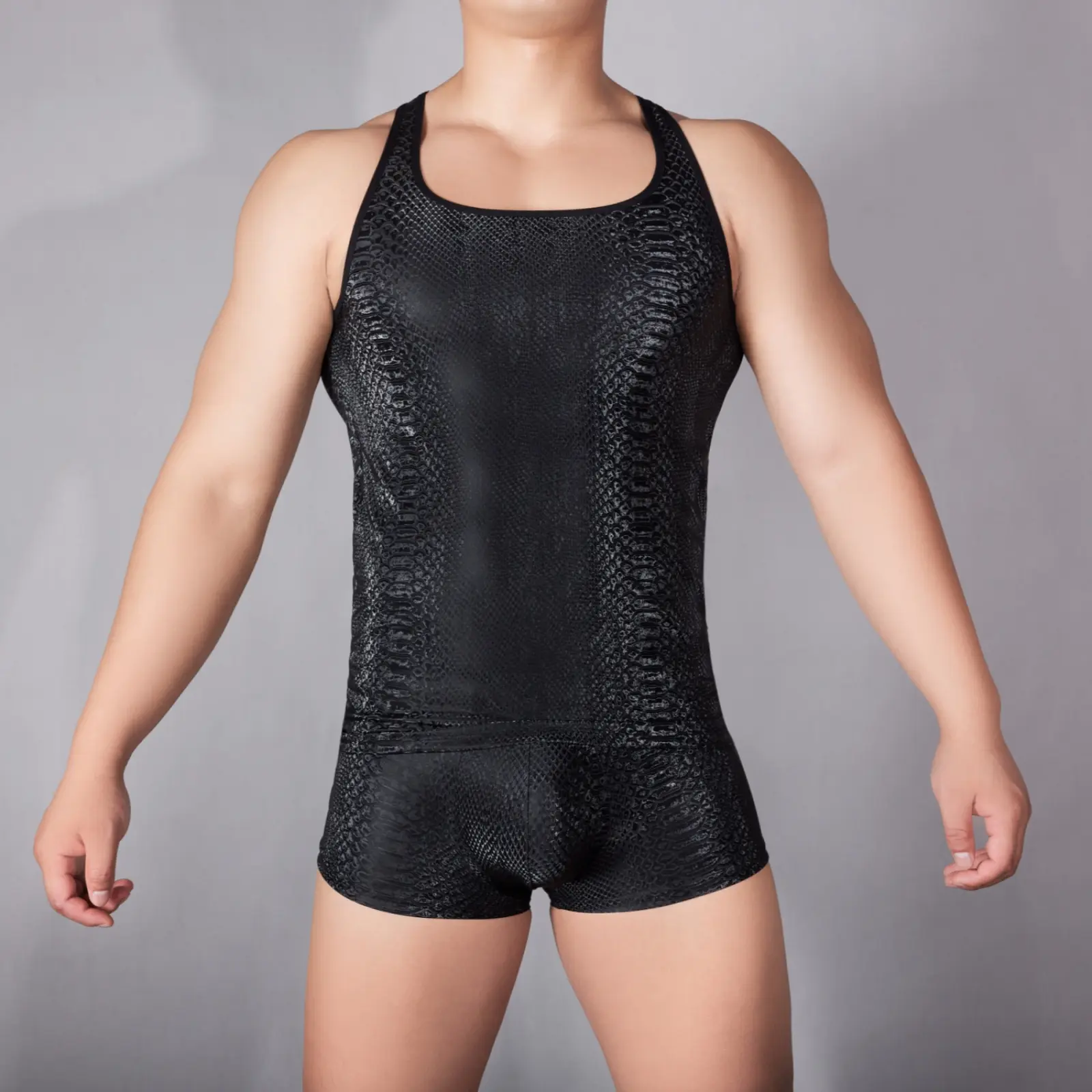 Men Vest PU Male Sexy Unique Fashionable Imitate Leather Tank Top