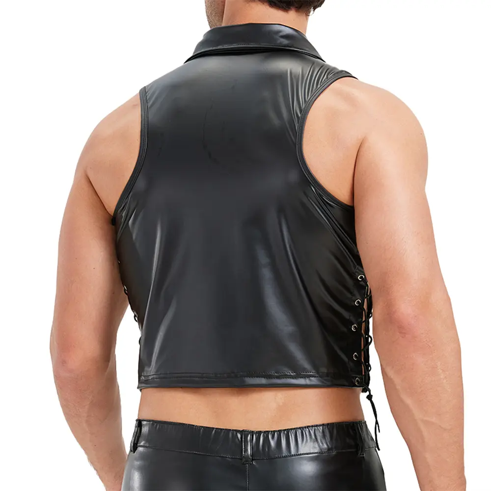 Men Black Faux Leather Tank Tops Sexy Vests Sleeveless