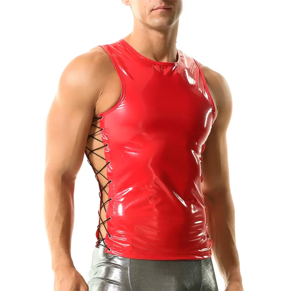 Men Sexy Side Bandage Hollow Out Tank Tops Sleeveless