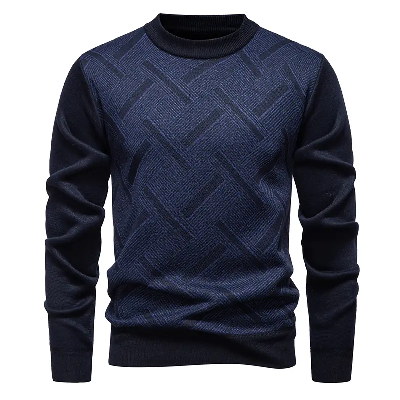 Men Casual Knitted Pullover Warm Regular Fit Round Neck Sweater