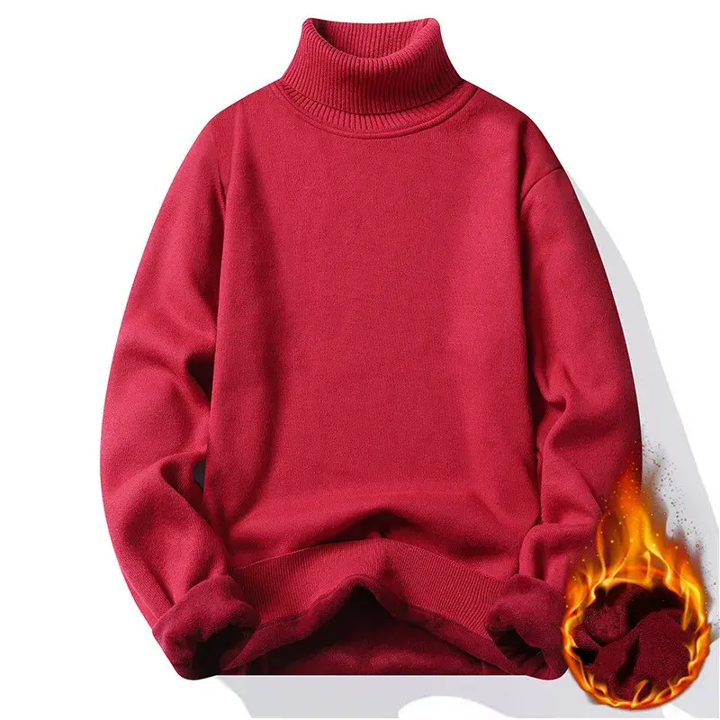 Men's Turtleneck Sweater Knitting Solid Color Pullovers Sweater Warm