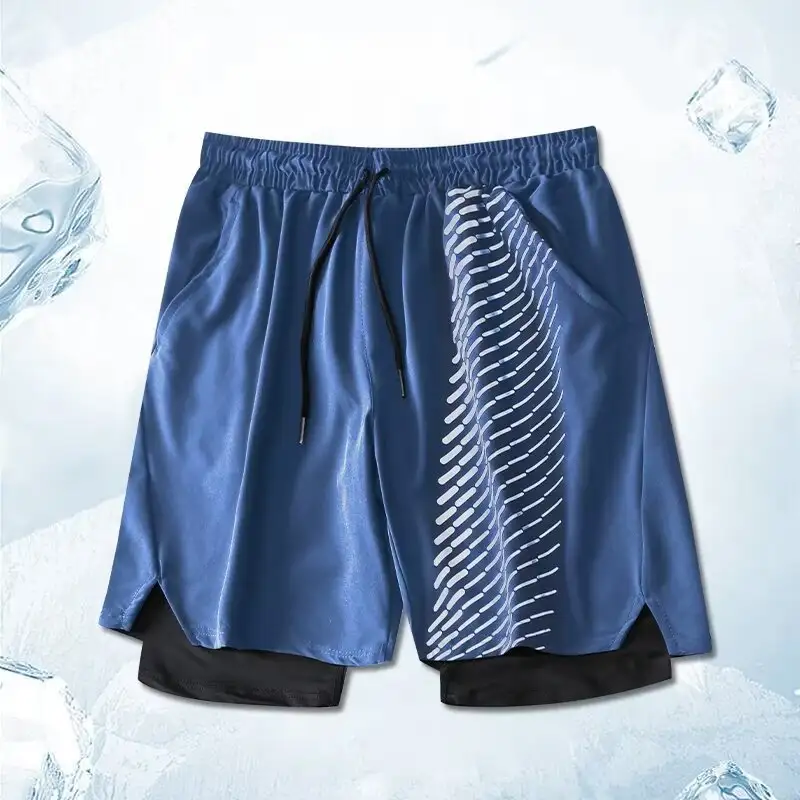 Men's Quick-Dry Ice Silk Swim Trunks Set Two-Layer Anti-Reveal Design