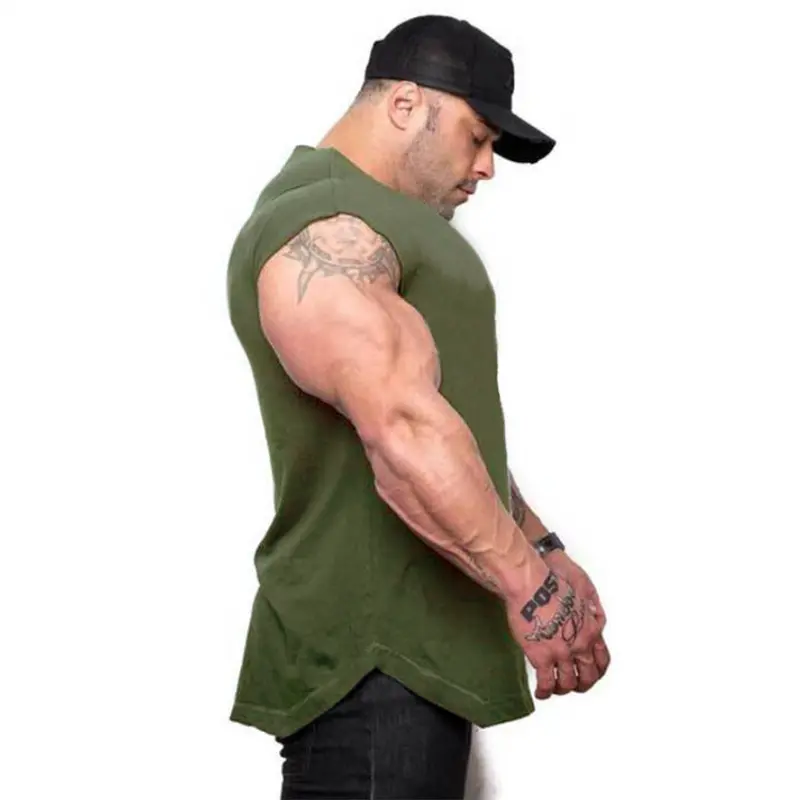 Muscle Guys Soild Bodybuilding Clothes Men Tank Top Fitness Vest Cotton Sleeveless