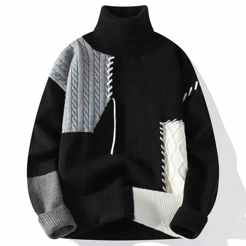 Men's Knit Sweater Color-Block Patchwork Design