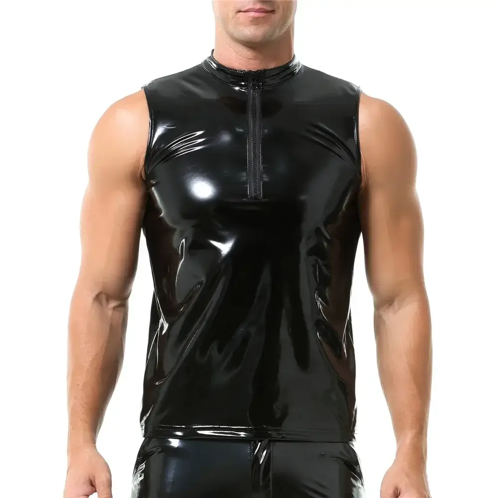 Men Shiny Leather Tank Top PVC Leather Sleeveless