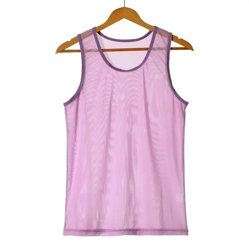 Men Sleeveless Mesh Sheer Tank Outwear Fishnet Hollow Out See Through