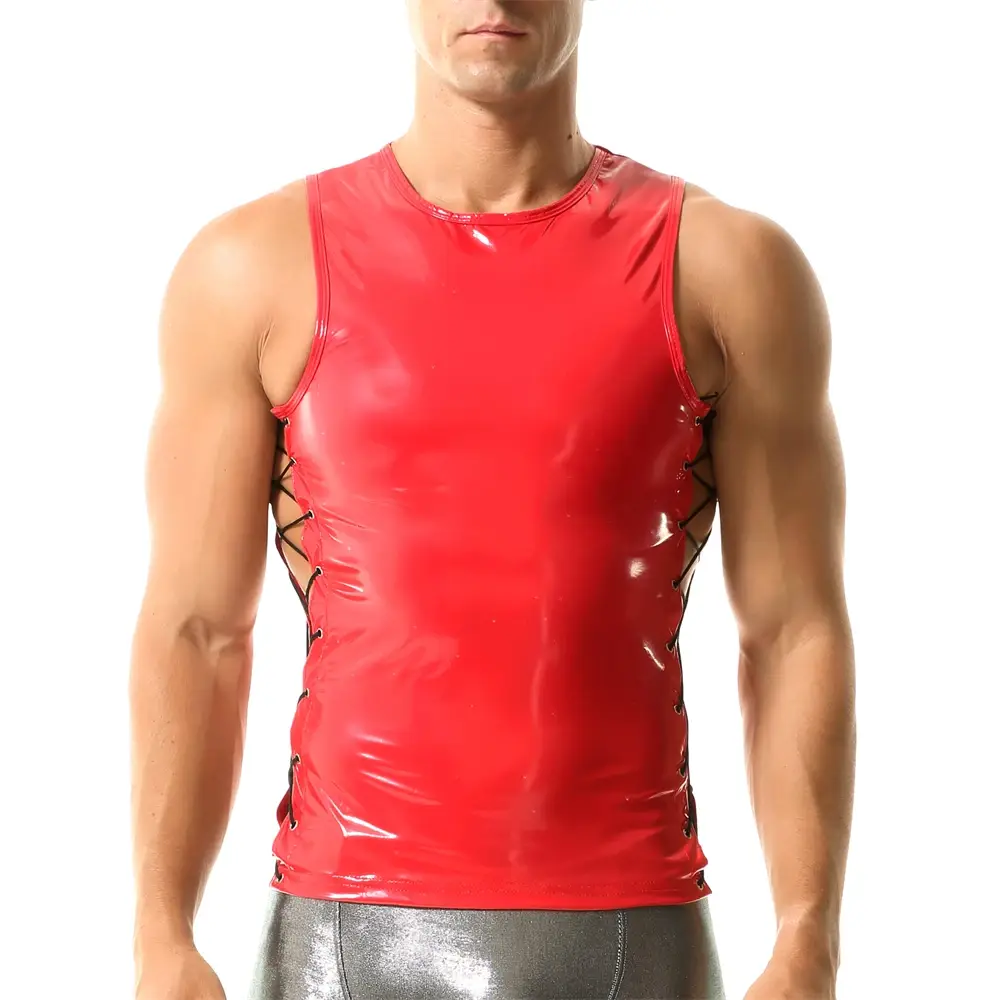 Men Sexy Side Bandage Hollow Out Tank Tops Sleevel...