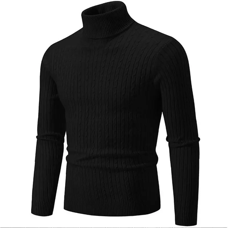 Men Solid Colour Turtleneck Sweater Fashion Simple Male Casual Pullover Tops