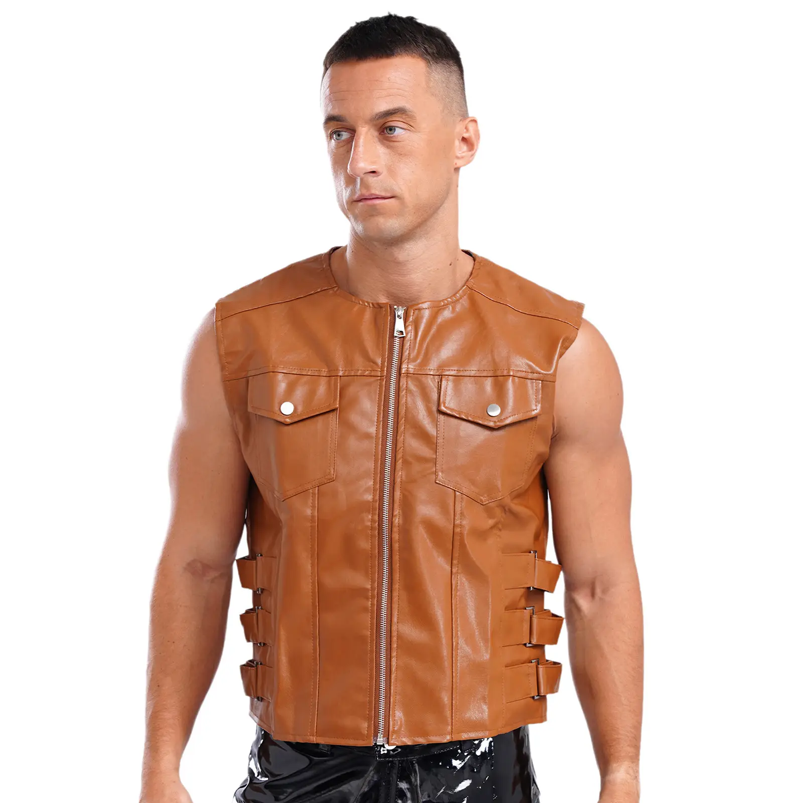 Men Faux Leather Vest Tank Top Fashion
