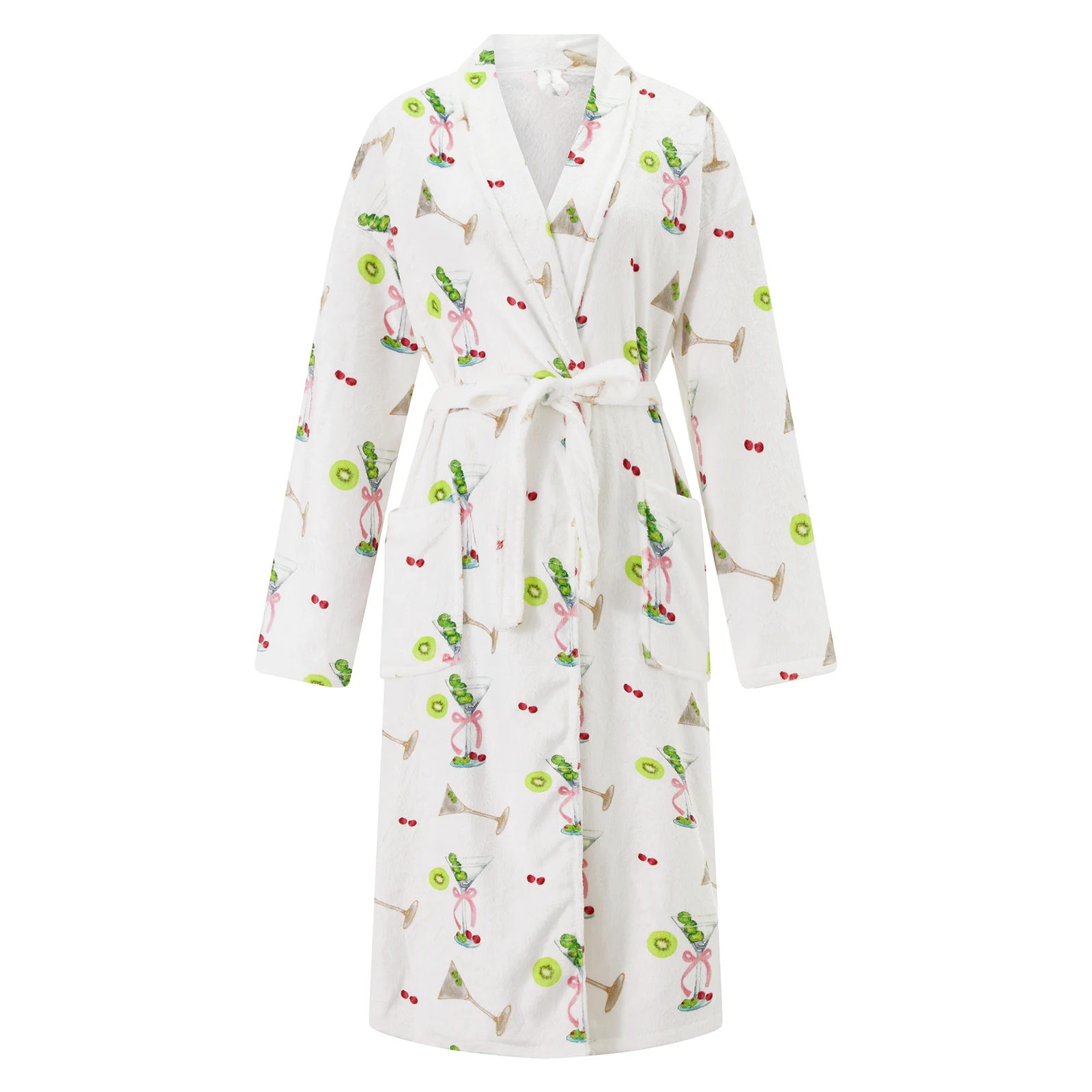Women Robe Belted Long Sleeve Loose Warm Bathrobe