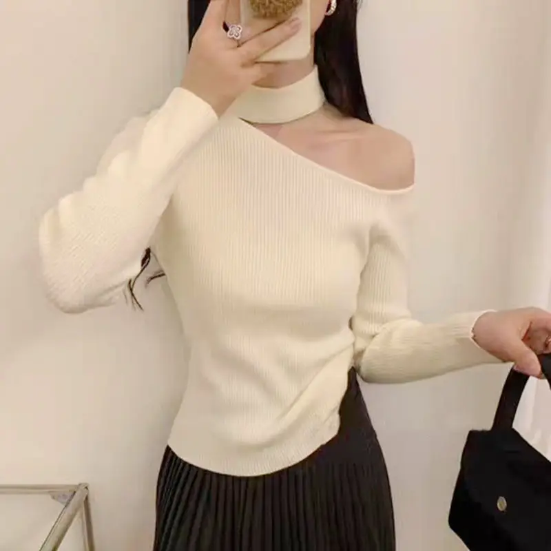 Sweater Women Pullover Tops Off Shoulder Long Slee...