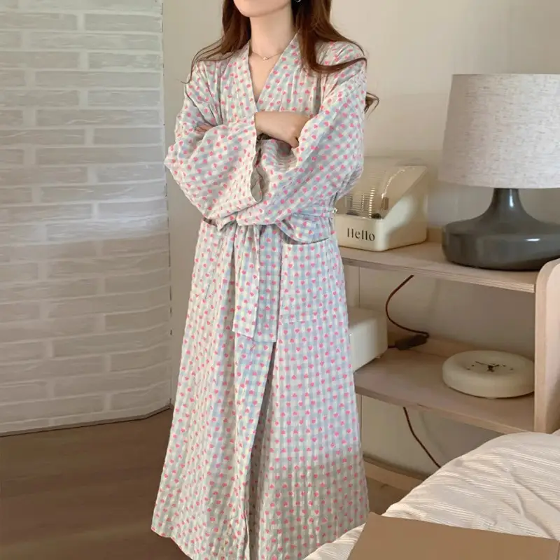 Robes Simple Casual Dressing Gown Women Gauze Loose Long Bathrobe Nightdress Cardigan Long Sleeve