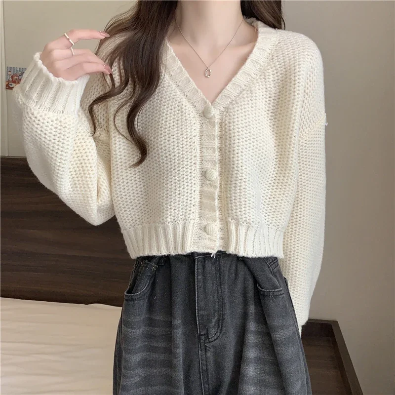 Women V-Neck Cardigan Sweater Buttons Up Casual Knit Sweater Coat Sweet Cardigan Coat