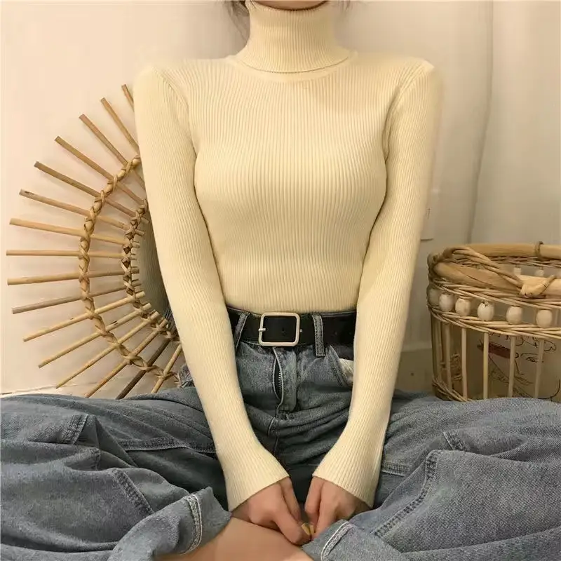 Women Heaps Collar Turtleneck Sweaters Slim Pullover