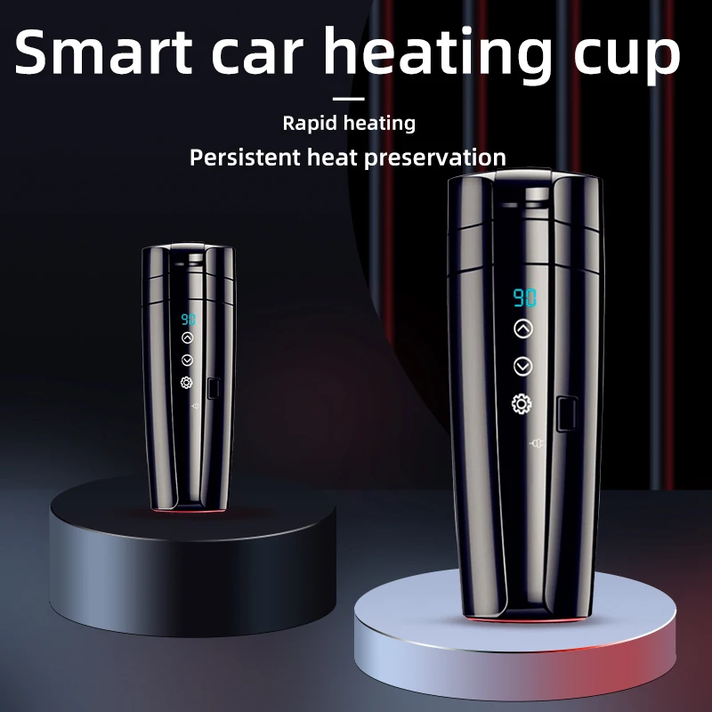 Portable Car Heating Cup 12V Stainless Steel Touch Screen Adjustable Temperature Long-Distance Travel