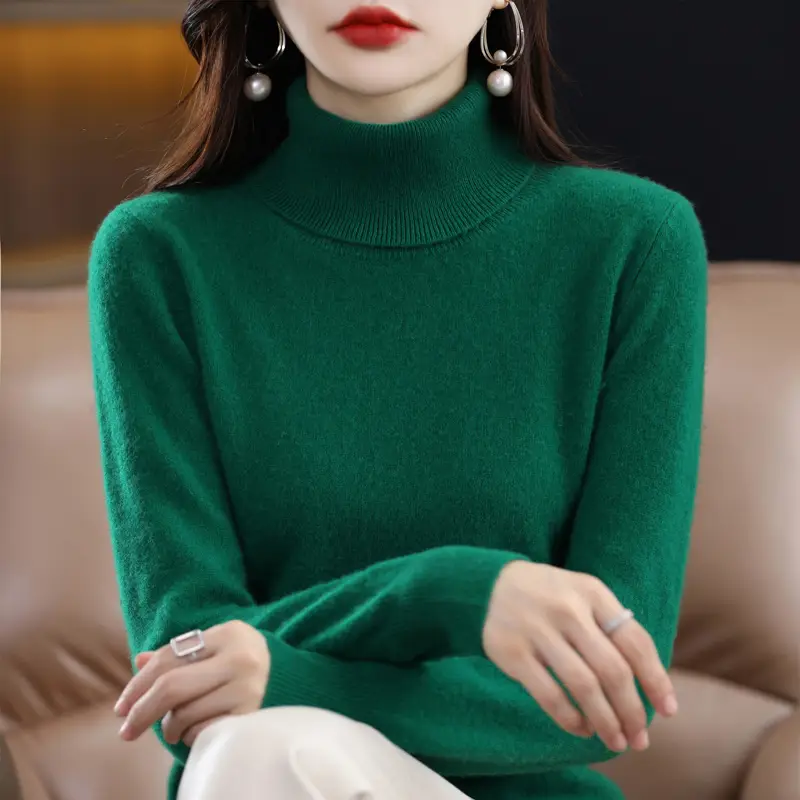 Sweater Women Knitted Sweater Turtleneck Long Slee...