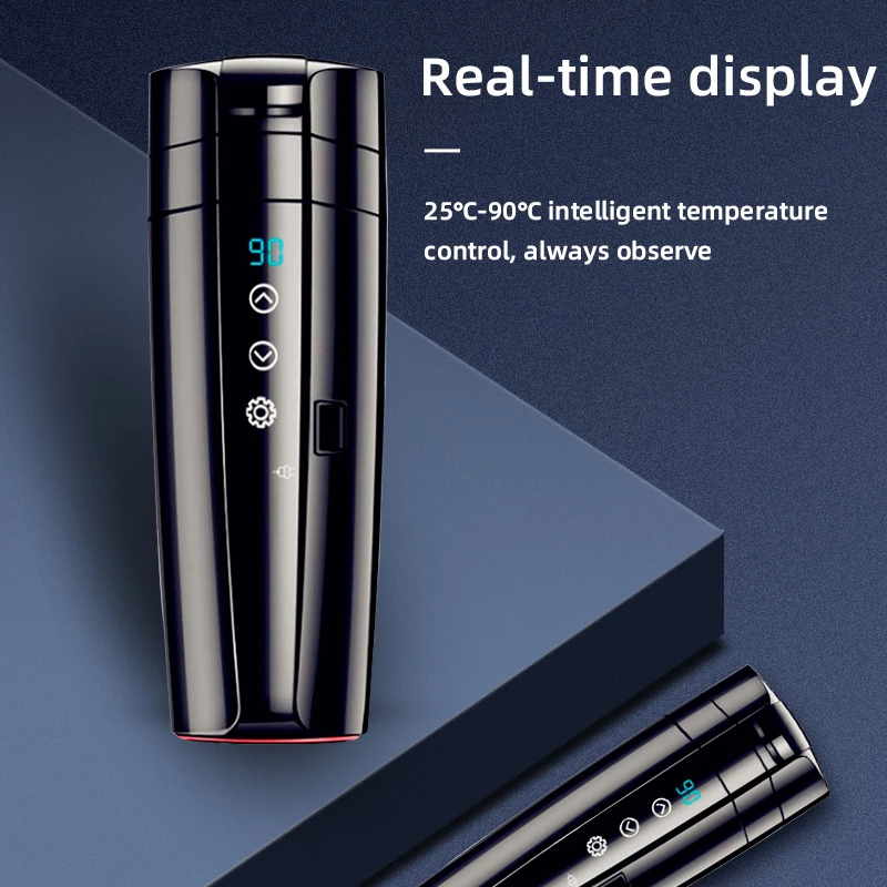 Portable Car Heating Cup 12V Stainless Steel Touch Screen Adjustable Temperature Long-Distance Travel