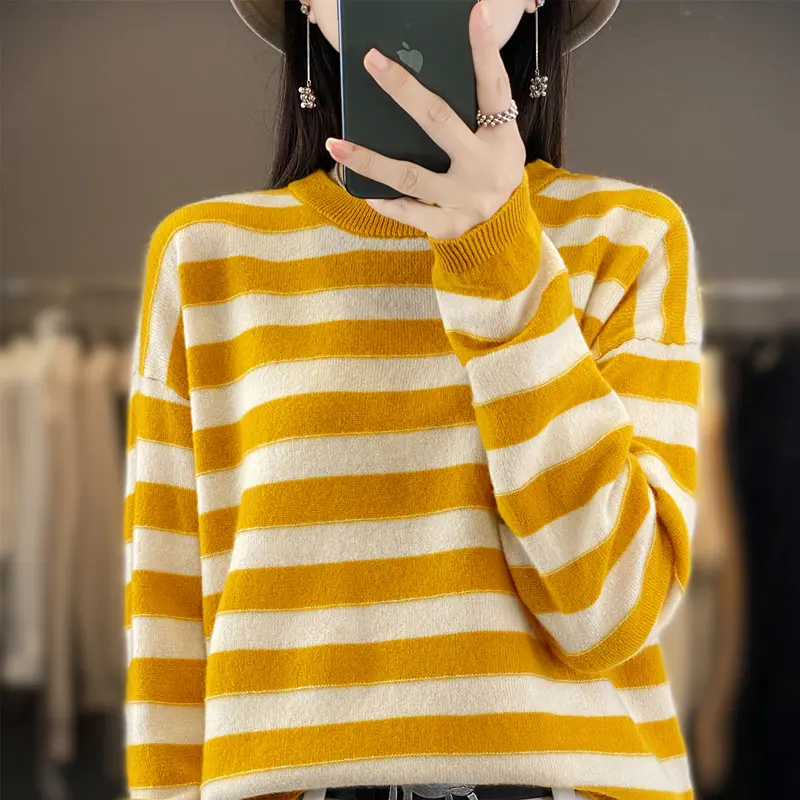 Women's Pullover Sweater Striped Sweater Long Sleeve Crewneck