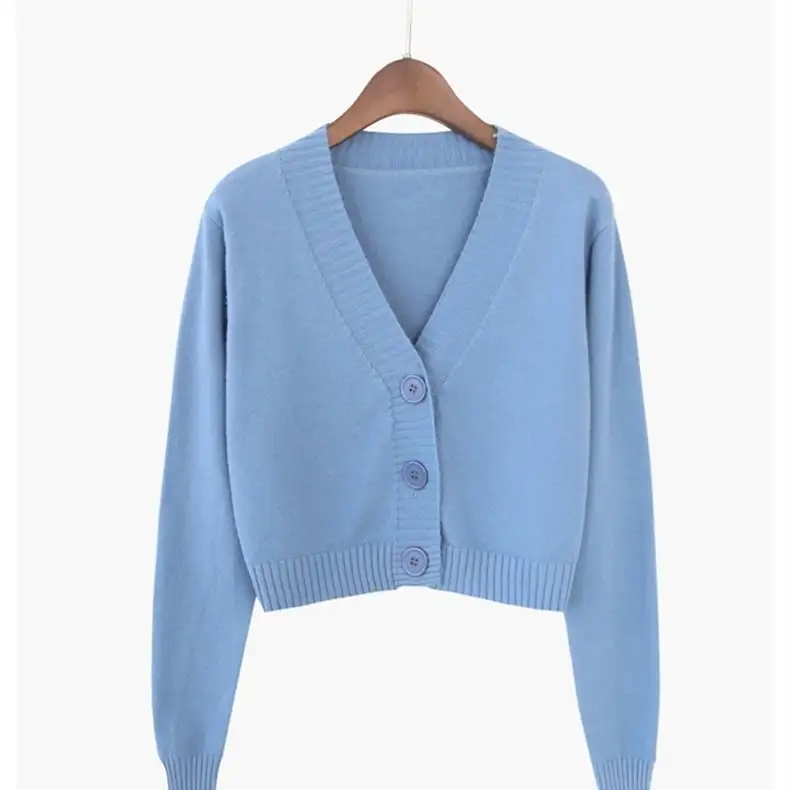 Knitted Cropped Cardigan Women Short Sweater Long ...